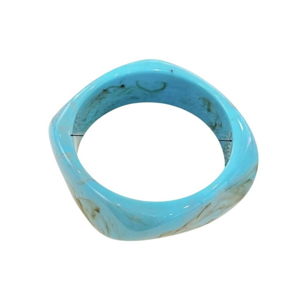 Blue Swirl Lucite Wide Bangle Bracelet Retro Chic Style Stackable Robin Egg